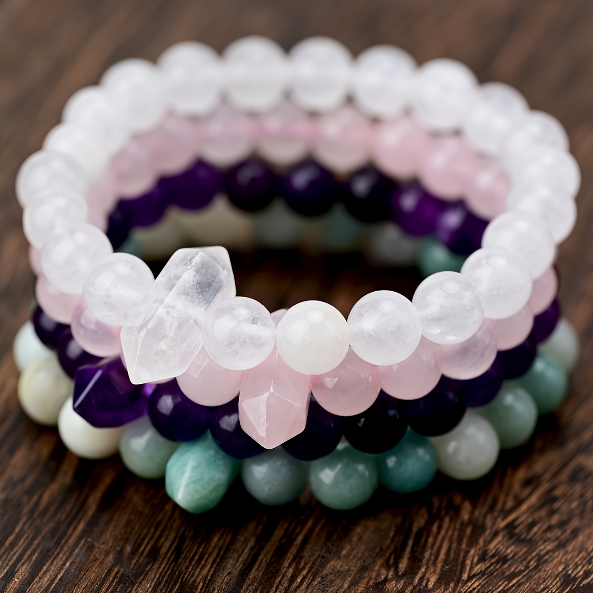 Natural Stone Hexagonal Amethyst Rose Quartz Bracelet